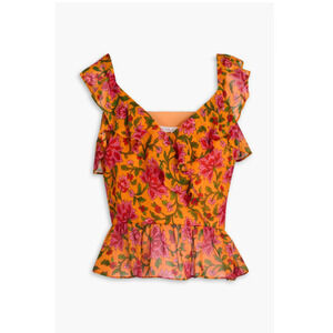 Veronica Beard Randa Floral Surplice Silk Top Orange Floral Size 4 MSRP $378